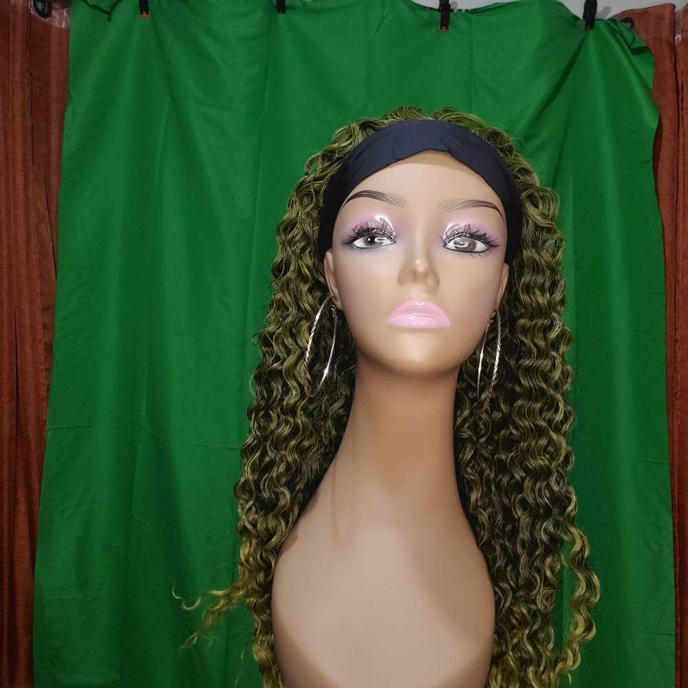 Green Curly Synthetic Headband Wig